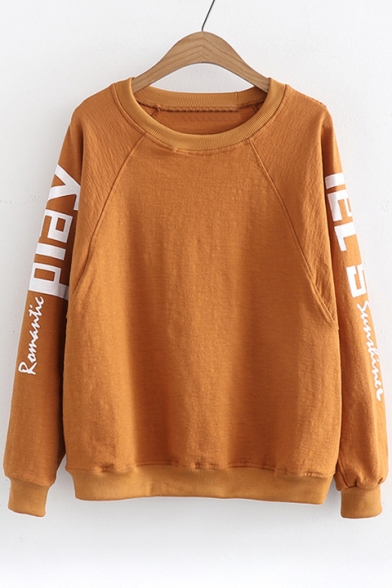 Simple Letter Pattern Round Neck Long Sleeves Pullover Sweatshirt