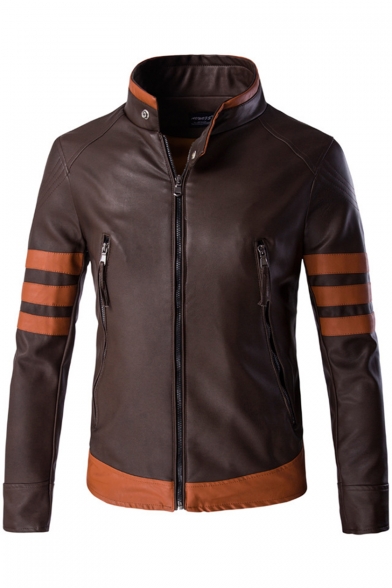 Steampunk Fashion Color Block Zip Up High Neck Patchwork Men's Jacket