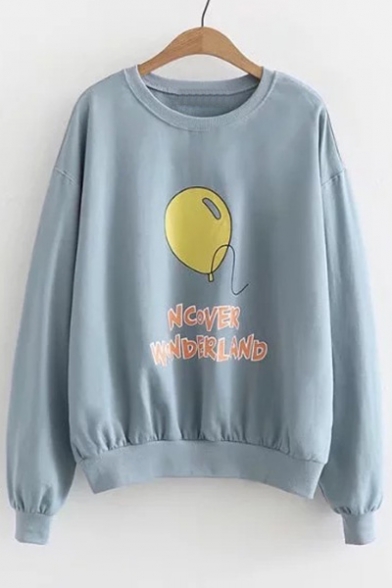 Daily Fashion Balloon Letter Print Round Neck Long Sleeves Pullover Sweatshirt