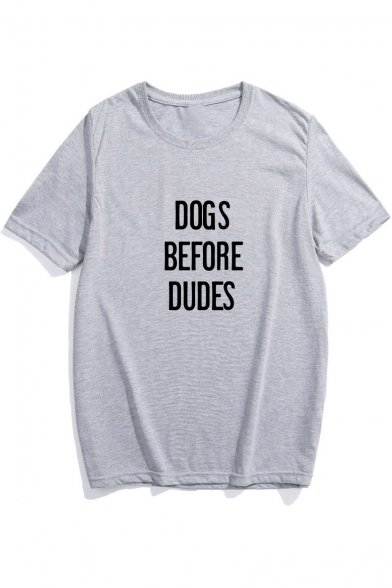 

DOGS BEFORE DUDES Printed Round Neck Short Sleeve Comfort Tee, LC464509, Black;pink;white;gray