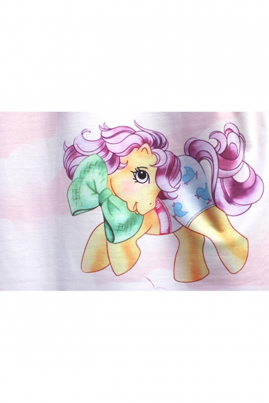 Fancy Pony Horse Cloud Print Round Neck Short Sleeve Mini T-shirt Shift Dress
