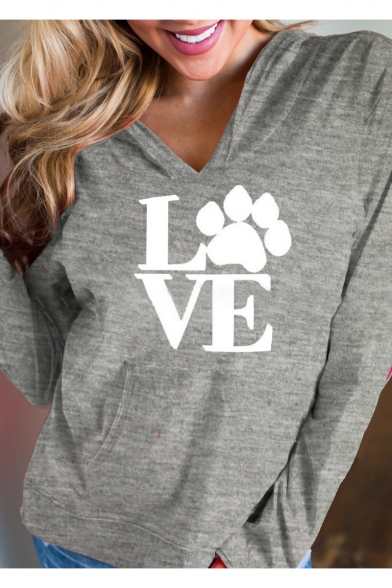 Natural Paw Letter Print Long Sleeves Pullover Hoodie with Pocket
