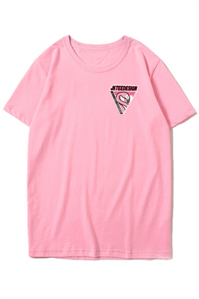 Popular Flamingo Letter Print Round Neck Short Sleeves Summer T-shirt