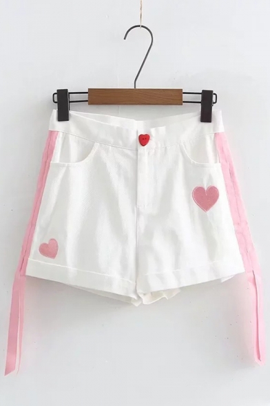 Women's Fashion Sweetheart Embroidery Color Block Summer Loose Shorts