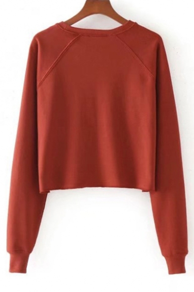 Fashionable Letter Print Round Neck Long Sleeves Pullover Cropped Sweatshirt