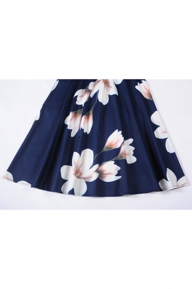 Ladylike Women's Fashion Floral Print Patchwork Sleeveless Fit & Flare Midi Dress