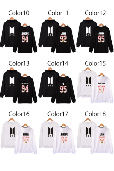 Retro Fashion Letter Number Print Long Sleeves Pullover Hoodie with Pocket