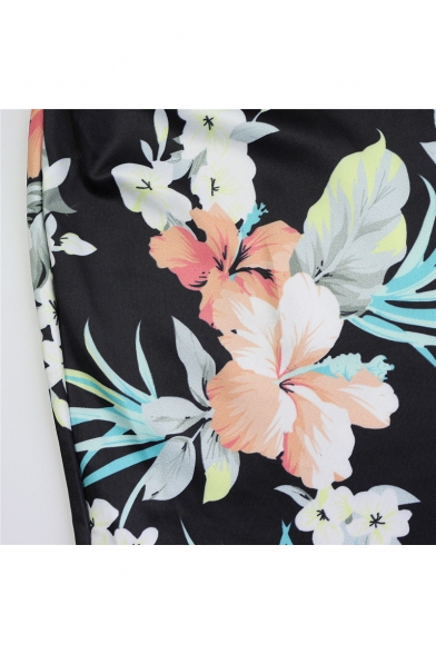 Summer Style Floral Pattern Lace Patchwork Cross Back High Low Hem Beach Dress