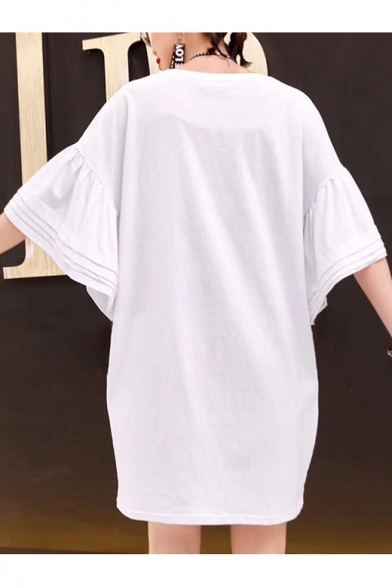 Leisure Cartoon Star Pattern Half Sleeve Loose Summer Mini T-shirt Dress