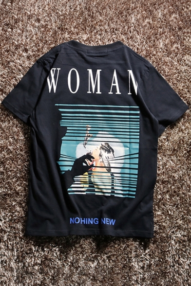 Summer Collection Smoking Woman Letter Printed Round Neck Short Sleeve Tee
