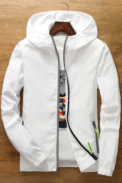 Unisex Fashion Zip Pocket Detail Long Sleeves Zippered Hooded Sun Coat