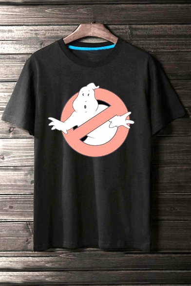 Chic Ghost Cartoon Print Round Neck Short Sleeves Casual Tee