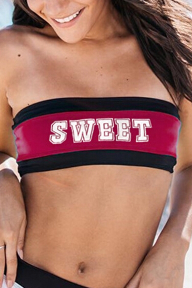 Color Block Letter Printed Sleeveless Cropped Bandeau