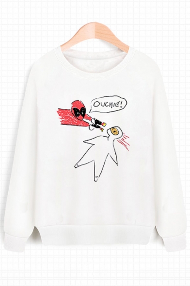 Funny Letter Print Round Neck Long Sleeves Pullover Sweatshirt