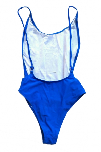 Basic Simple Plain Open Back One Piece Swimwear
