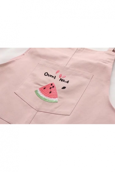 Popular Watermelon Letter Embroidery Ring Detail Summer Overall Shorts