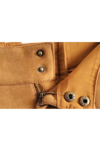 Popular Zipper Fly Plain Lace Up Back Pocket Detail Loose Shorts