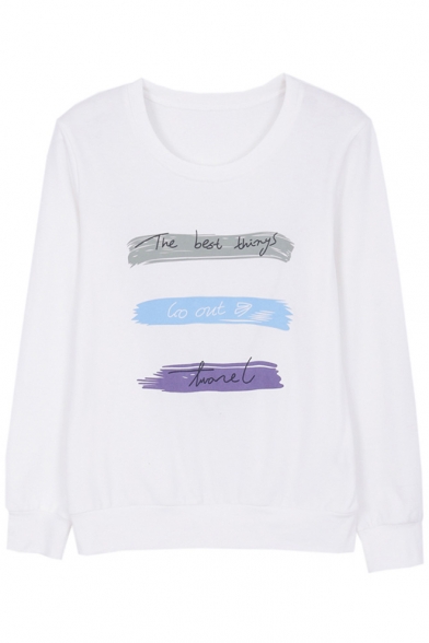 Simple Letter Printed Round Neck Long Sleeve Loose Graphic Tee