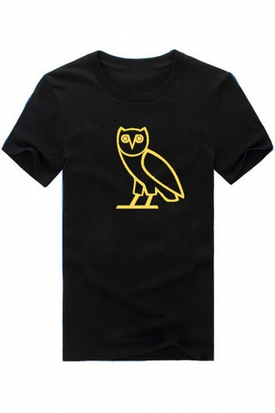 Stylish Owl Cartoon Pattern Round Neck Short Sleeves Casual Summer Tee