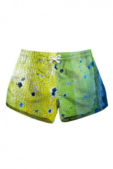 Drawstring Waist Color Block Printed Leisure Shorts with Pockets
