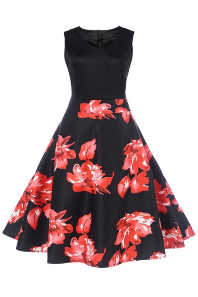 printed fit and flare dress