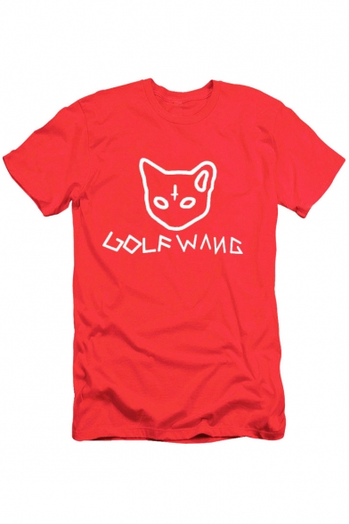 Cat Letter Print Round Neck Short Sleeves Summer T-shirt