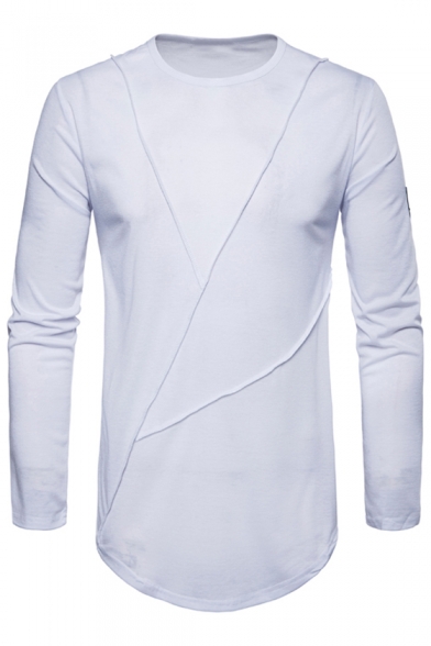 Natural Men's Fashion Embroidery Side Round Neck Long Sleeves Autumn Tee