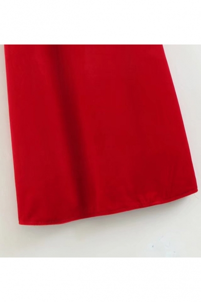 Popular Bow Tie Side V-Neck Plain Velvet Midi Tank Dress