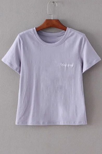 Popular Letter Embroidery Round Neck Short Sleeves Summer Casual Cropped T-shirt