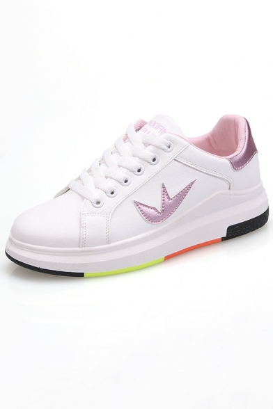 Girlish Letter Embroidery Color Block Lace-up Fastening Sneakers Shoes