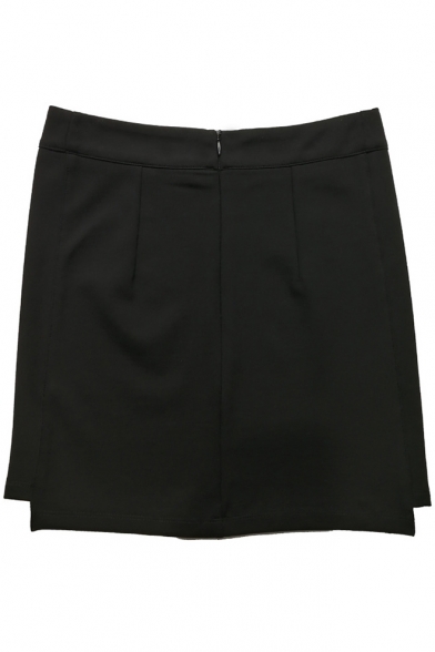 Plain Elastic Waist Cut Out Side Mini Bodycon Skirt