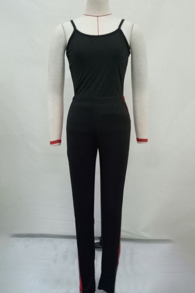 Sportive Striped Side Slim Fit Cami with High Waist Workout Pants