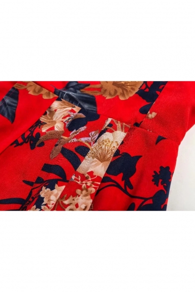 Floral Printed Hollow Out Spaghetti Straps Sleeveless Maxi Beach Dress