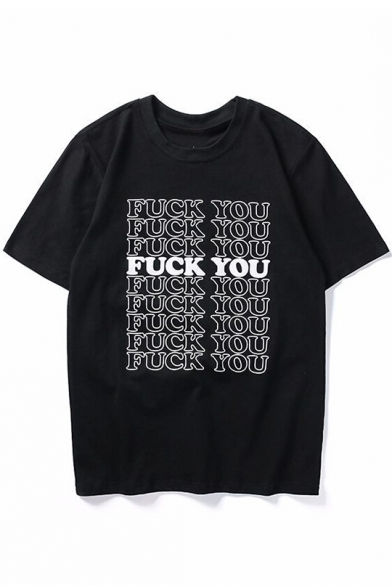 FUCK YOU Letter Printed Round Neck Short Sleeve Unisex Tee