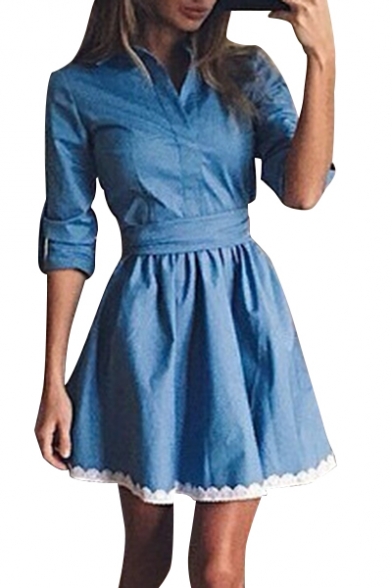 denim dress with lace trim