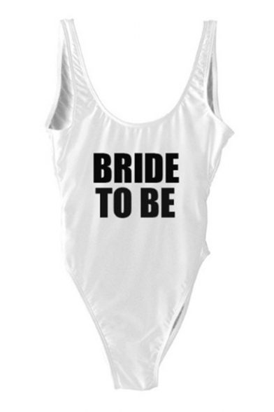 Trendy Letter BRIDE TO BE Print Scoop Neck Slim Fit Fashion Beach One Piece Swimwear