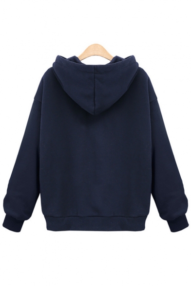 Chic Simple Letter Printed Leisure Loose Long Sleeve Hoodie with Pocket