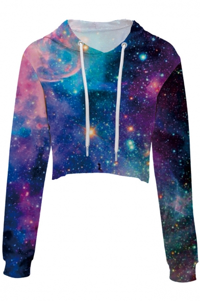 Popular Galaxy Printed Leisure Long Sleeve Crop Hoodie