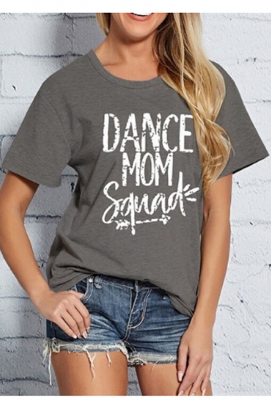 Popular Letter DANCE MOM SQUAD Print Round Neck Short Sleeves Summer Tee