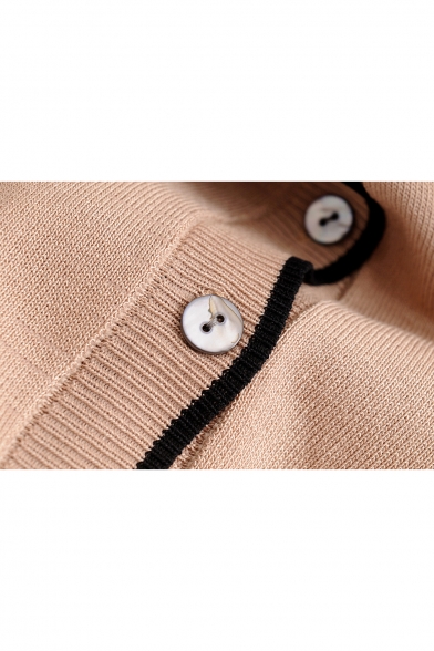 V Neck Long Sleeve Buttons Down Contrast Trim Cardigan