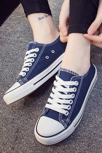 Chic Color Block Lace-up Fastening Basic Design Plimsolls Sports Shoes