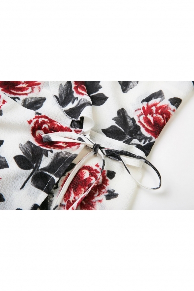 Fancy Ruffle Detail Off the Shoulder Floral Print Maxi Wrap Dress