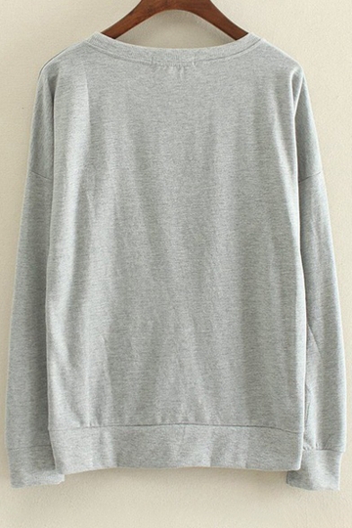 Fancy Whale Cartoon Cat Pattern Round Neck Long Sleeves Pullover Sweatshirt