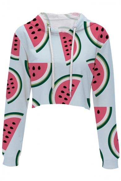 Hot Popular Watermelon Printed Long Sleeve Crop Leisure Hoodie