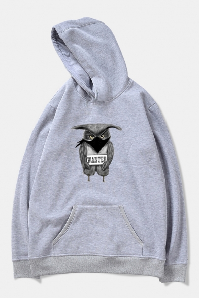 Owl Letter Printed Long Sleeve Unisex Hoodie
