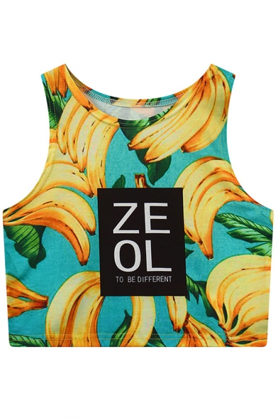 Unique Banana Letter ZEOL Print Sleeveless Cropped Summer Tank Top