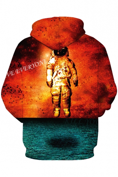 Color Block Astronaut Printed Long Sleeve Hoodie