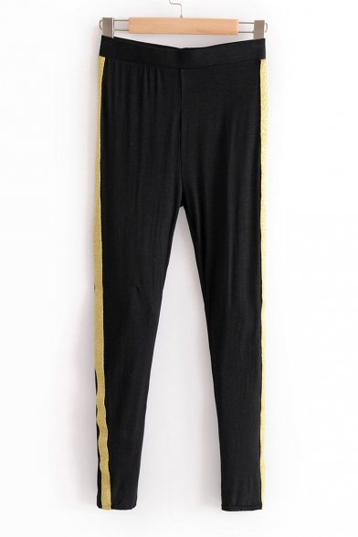 Contrast Striped Patched Elastic Waist Skinny Comfort Leggings