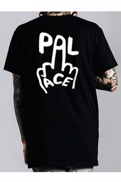 Cool Finger Hand Letter PAL ACE Print Round Neck Short Sleeves Summer T-shirt