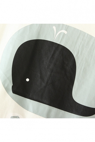 Cute Whale Cat Print Short Sleeve Round Neck Leisure Tee